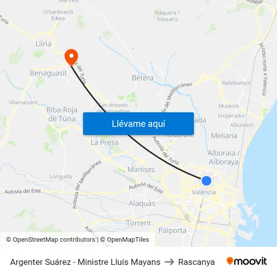 Argenter Suárez - Ministre Lluís Mayans to Rascanya map