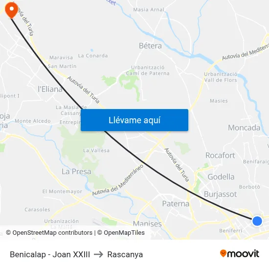 Benicalap - Joan XXIII to Rascanya map