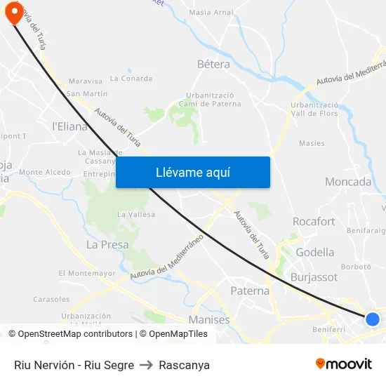 Riu Nervión - Riu Segre to Rascanya map