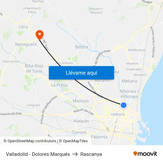 Valladolid - Dolores Marqués to Rascanya map