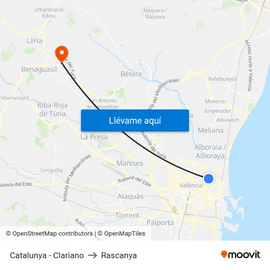 Catalunya - Clariano to Rascanya map
