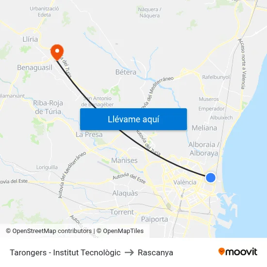 Tarongers - Institut Tecnològic to Rascanya map