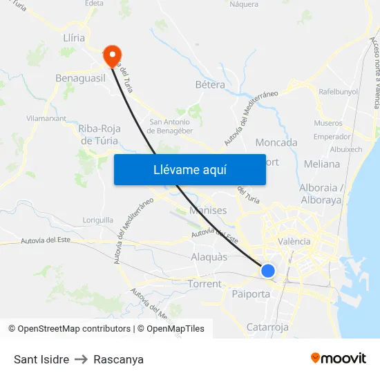 Sant Isidre to Rascanya map