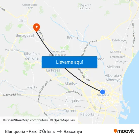 Blanqueria - Pare D'Òrfens to Rascanya map