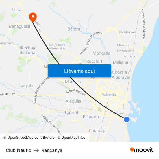 Club Nàutic to Rascanya map