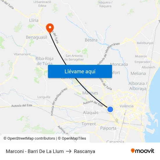 Marconi - Barri De La Llum to Rascanya map