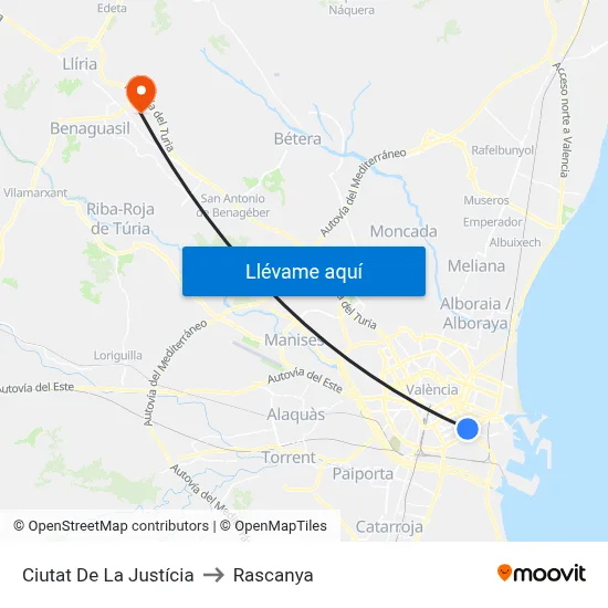 Ciutat De La Justícia to Rascanya map