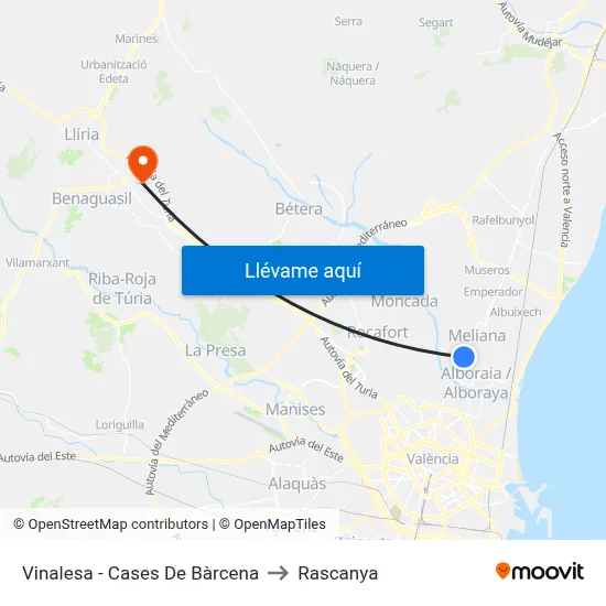 Vinalesa - Cases De Bàrcena to Rascanya map