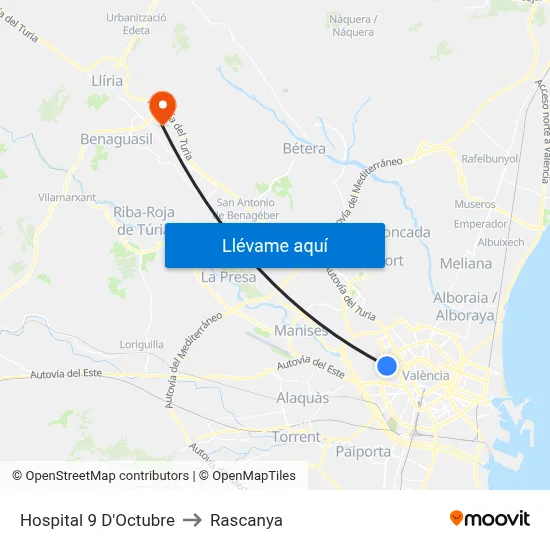 Hospital 9 D'Octubre to Rascanya map