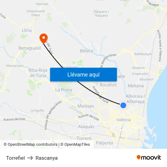 Torrefiel to Rascanya map