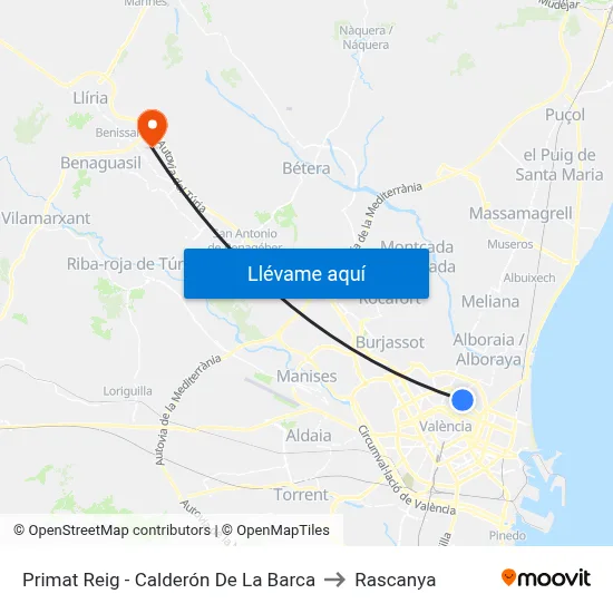 Primat Reig - Calderón De La Barca to Rascanya map