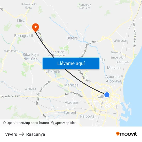 Vivers to Rascanya map