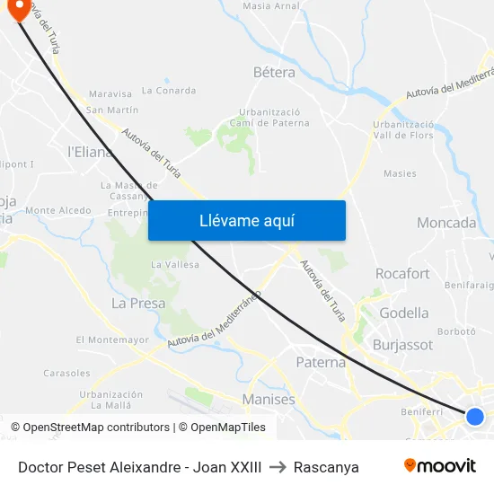 Doctor Peset Aleixandre - Joan XXIII to Rascanya map
