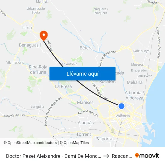 Doctor Peset Aleixandre - Camí De Moncada to Rascanya map