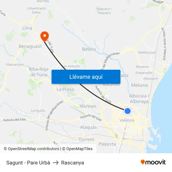 Sagunt - Pare Urbà to Rascanya map