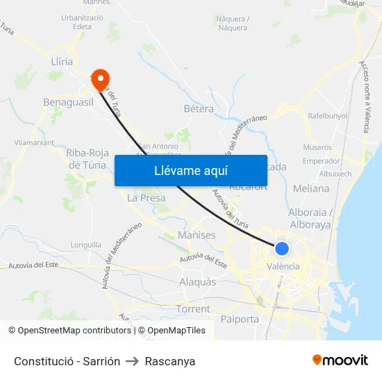 Constitució - Sarrión to Rascanya map