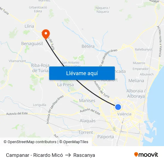 Campanar - Ricardo Micó to Rascanya map