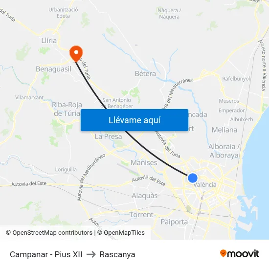 Campanar - Pius XII to Rascanya map