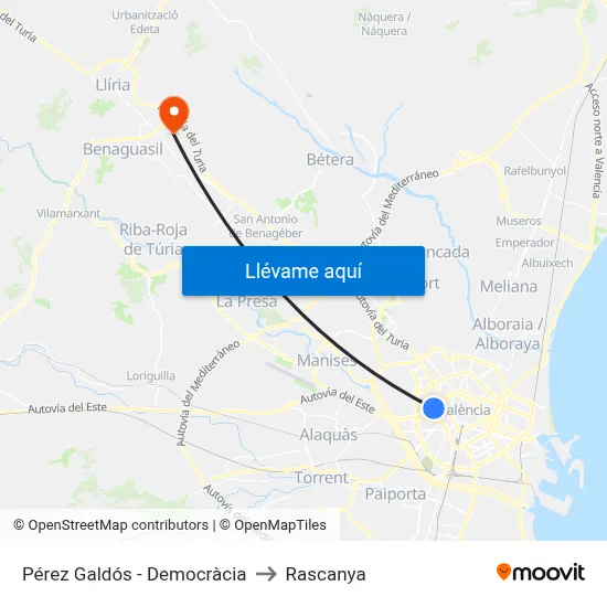 Pérez Galdós - Democràcia to Rascanya map