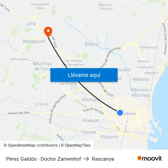 Pérez Galdós - Doctor Zamenhof to Rascanya map