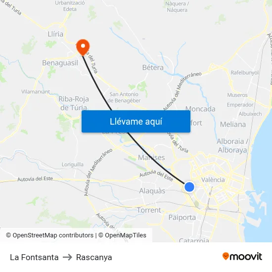 La Fontsanta to Rascanya map