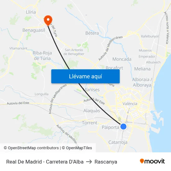 Real De Madrid - Carretera D'Alba to Rascanya map