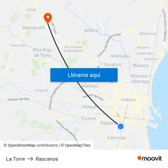 La Torre to Rascanya map