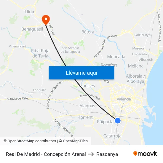 Real De Madrid - Concepción Arenal to Rascanya map