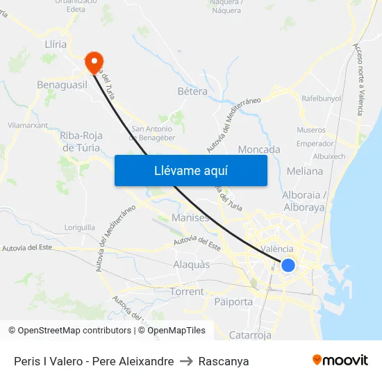 Peris I Valero - Pere Aleixandre to Rascanya map