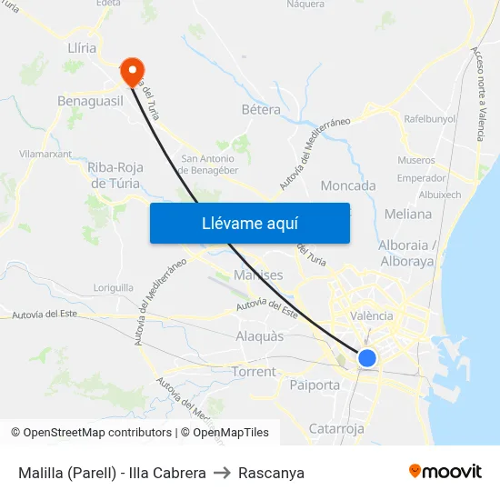 Malilla (Parell) - Illa Cabrera to Rascanya map