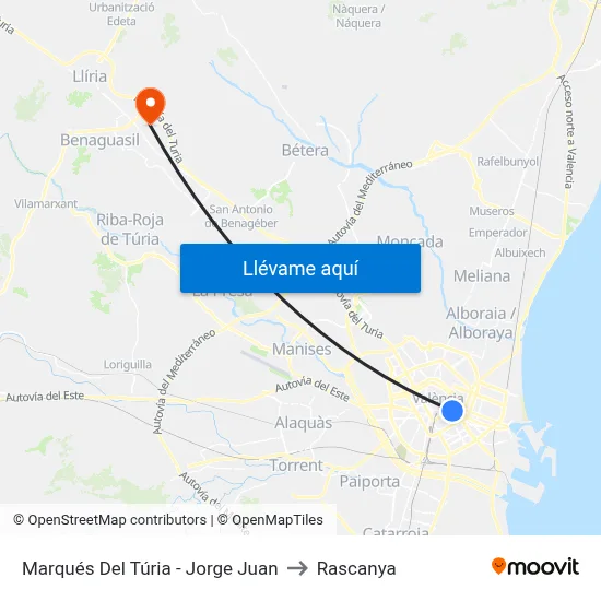 Marqués Del Túria - Jorge Juan to Rascanya map