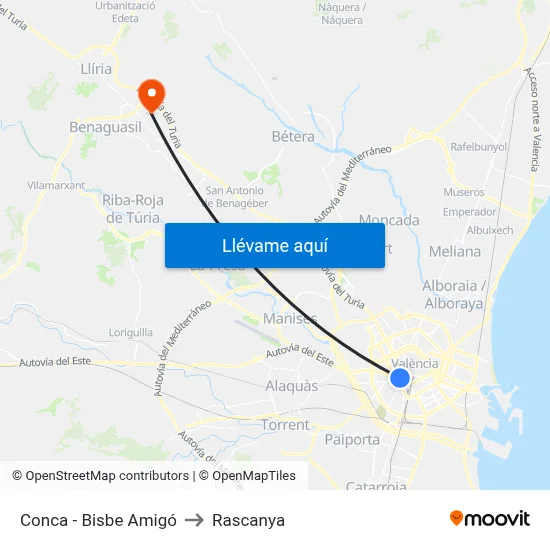 Conca - Bisbe Amigó to Rascanya map