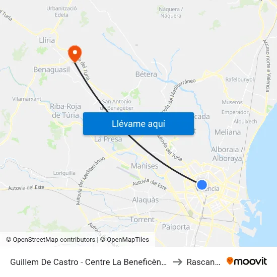 Guillem De Castro - Centre La Beneficència to Rascanya map