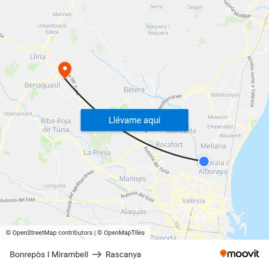 Bonrepòs I Mirambell to Rascanya map