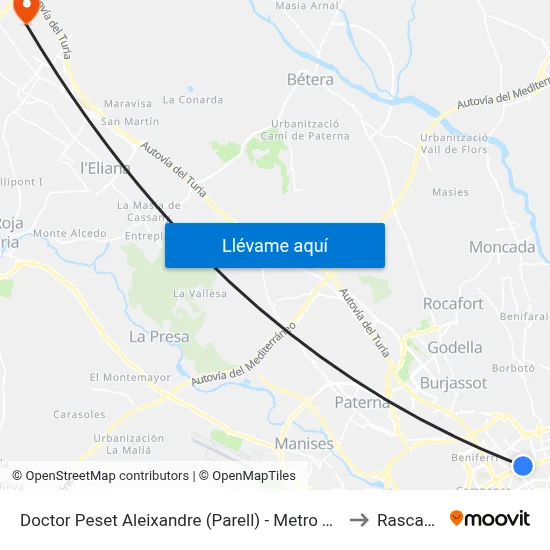 Doctor Peset Aleixandre (Parell) - Metro Trànsits to Rascanya map