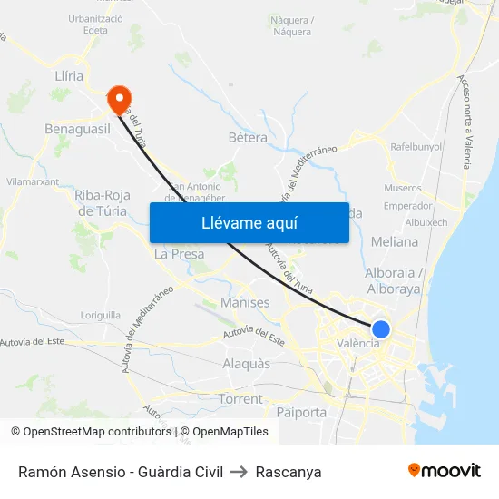 Ramón Asensio - Guàrdia Civil to Rascanya map
