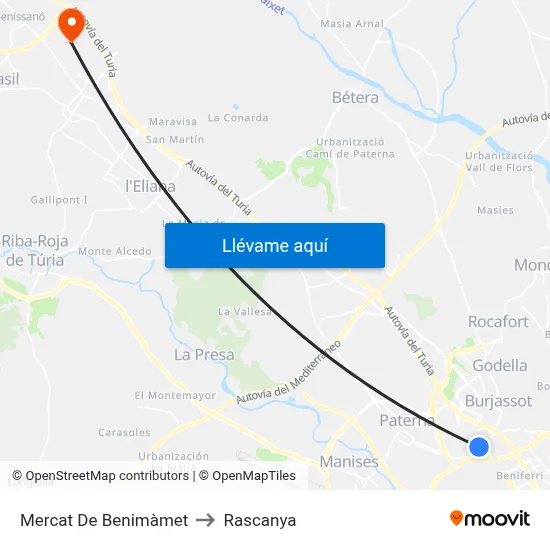 Mercat De Benimàmet to Rascanya map