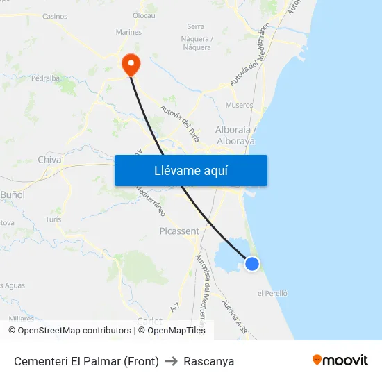 Cementeri El Palmar (Front) to Rascanya map