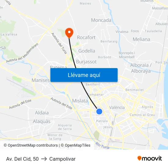 València. Parc De L'Oest - Germans Rivas to Campolivar map