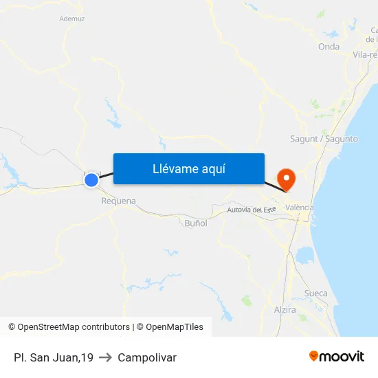 Pl. San Juan,19 to Campolivar map