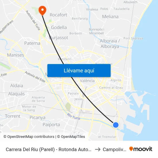 Carrera Del Riu (Parell) - Rotonda Autovia to Campolivar map