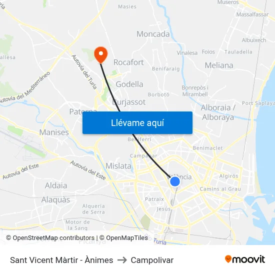 Sant Vicent Màrtir - Ànimes to Campolivar map