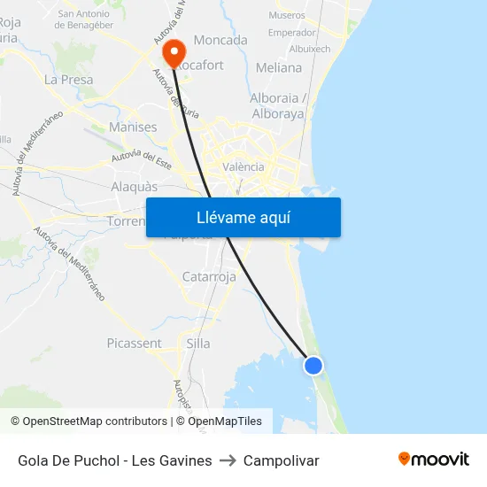 Gola De Puchol - Les Gavines to Campolivar map