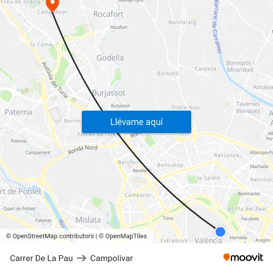 Carrer De La Pau to Campolivar map