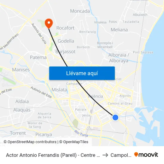 Actor Antonio Ferrandis (Parell) - Centre Comercial to Campolivar map