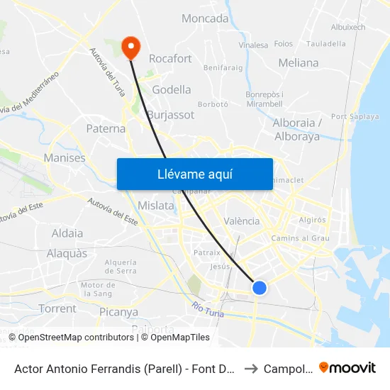 Actor Antonio Ferrandis (Parell) - Font De Sant Lluís to Campolivar map