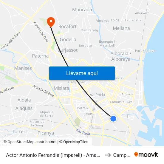 Actor Antonio Ferrandis (Imparell) - Amado Granell Mesado to Campolivar map