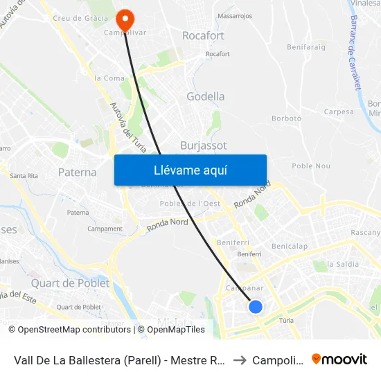Vall De La Ballestera (Parell) - Mestre Rodrigo to Campolivar map