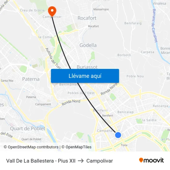 Vall De La Ballestera - Pius XII to Campolivar map