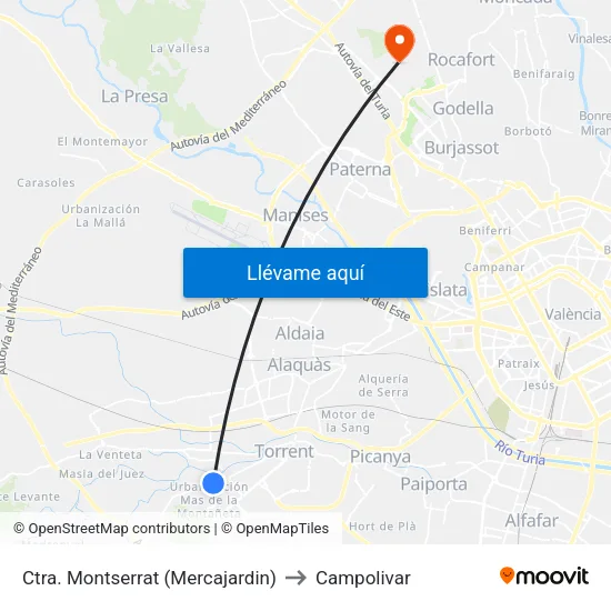 Crta. Monserrat - Mercajardín to Campolivar map